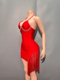 Women's Deep V-Neck Hanging Neck Tuxedo Short Bag Ass Party Sexy Hot Girl Bandage Dress