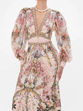Niche Brand CML Retro Goddess Fairy Print V Collar Sexy Big Swing Flowing Dress