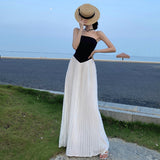 Temperament Sexy Shoulder Dress Women Summer New Beach Vacation Bra Splicing 100 Folds