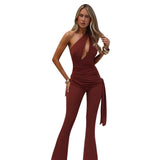 New Personality Fashion Sports Casual Slanted Shoulder Thin Ribbon With Body-Repair Jumpsuit DJPT
