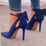 Sweet Bow Tip Light Mouth Single Shoes Fine High Heels Wish Shoes 40-43 Large Size Shoes High Quality Shoes