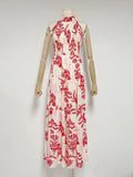 Summer New Holiday Wind Standing Sleeveless Splicing Design Waist Long Dress Dress Woman