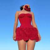 Spring 2025 New Short Skirt Famous Style Temperament Sexy Three-Dimensional Flower Texture Bosom Skirt DJPT