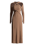 Mengchen's Same Temperament Style Dress 2025 New Hollow Metal Button Solid-Colored Dress Woman
