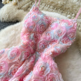 A line Spaghetti Straps Pink Floral Holiday Dresses Midi Length Women's Dress SD1274