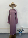 2024 New Waist-Skinny Trumpet Sleeve Solid Color Temperament Dress Woman