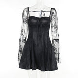 Sexy Square Collar Lace Long Sleeves Waist Dress Women's New Fashion Hottie Skirt DJPT