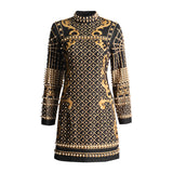 Style Retro Heavy Industry Nail Bead Design Short Dress 2025 Spring New Standing Back Print Dress Woman