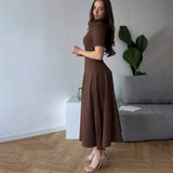 2025 New Solid Color Collar Short Sleeve Zipper Casual Commuter Dress