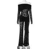 Women's Lace Splicing Sexy Babes Perspective Conjoined Trousers DJPT