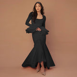 Sexy Square Collar Long-Sleeved Lotus Leafy Dress Woman 2025 Autumn Fashion Dress DJPT