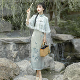 Empty Mountain New Rain Hanfu Women's Chinese Style To Improve The Daily Chinese Elements Cheongsam Dress Set 8689