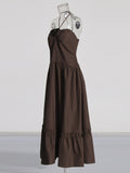 Temperament Gentle Wind 2025 Summer New Splicing Convex Flowers Decorated Hanging Neck Silk Dress Woman