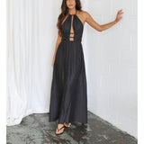 Women's New Hanging Neck Emptiness Body Folding Dress HZ0628