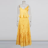 Niche Wind 2025 Summer New Sling Ribbon Leaves Design Three-Dimensional Flower Half-Body Dress Suit Woman