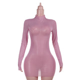 Autumn 2025 New Famous Temperament Dripping Half-High-Neck Mesh Dress Woman DJPT