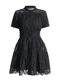Retro Court Style Dress 2025 Spring New Heavy Industry Court Wind Hollow Waist Short Dress Woman