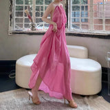 New Elegant Loose Folded Neck Dress Sexy Bare Sleeveless Holiday Dress