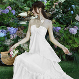 New Design High-Grade Tea Break French Gentle Wind Seaside Holiday Yellow Hanging Neck Dress