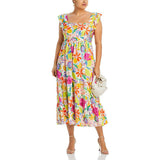 Women's Summer Leader Flying Flying Flying Sleeves Shredded Floral Skirt High Waist Repair Splicing Umbrella Skirt Woman