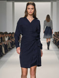 Korean Fashion Dress 2025 New V Tie Collared Waistband High-Grade Slim Long Dress Woman