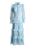 Elegant Retro Style Dress 2025 Spring New Lace Embroidery Mesh Dress Woman