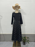 2024 New Long-Sleeved Wave Dot Round Neck Dress Waist Temperament Dress Female
