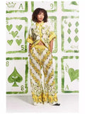 New Fashion Positioning Print Collar Short Sleeve Top With Casual Trousers Holiday Set