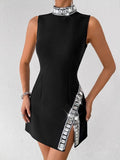 New Summer Sleeveless Hem V Drill High-Neck Sexy Tight-Bstice Ass Dress Famous Dinner Party Bandage Dress