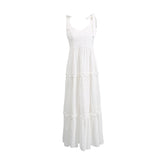 Solid-Colored Dress 2025 Summer New Ioning Sling Design High-Waisted Embroidered Dress Dress