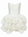 New Vietnamese Designer Trendy Fish Bone Wrapped Chest Three-Dimensional Flowers Pony Dress Small Dress