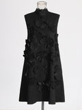 Dress Women 2025 New Fashion High-End Collar Three-Dimensional Flowers Splicing Vest Skirt