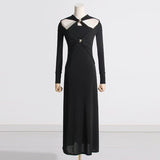 2024 Hanging Neck Long Sleeve Dress Slim Light Luxury Sexy Long Dress