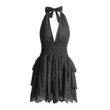 Women's Fashion Dress 2025 Spring New Women's Dress V Hanging Neck Sexy Embroidery Short Dresses