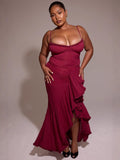Style Sexy New Slings Solid V-Neck High-Ball Net Repair Medium Long Dress HZ0628