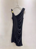 Vest-Packed Ass-Back Dress 2024 Summer Fashion Personality Collar Asymmetric Folds Slimming Skirt