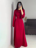 2024 New Waist-Skinny Strap Solid Long-Sleeved Long-Sleeved Dress Dress Dress Woman