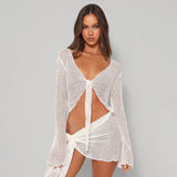 Eye Tuff Strap Long Sleeve Wrapped Blouse Casual Half-Skirt Set Summer New Women's Clothing DJPT
