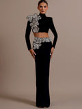 Flower Diamond Set Dress Banquet Femininity Fashion Elegant High-End Felt Banding Evening Dress