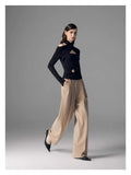 Club Babes Knitted Shirt 2025 Spring Metal Cross-Kin Knot Sexy Hollow Black Bottom Top Woman