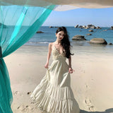 Seaside Holiday Atmosphere Feel Waist Sling Dress Women's French Heavy Industry Sexy Back A Long Dress