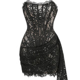 Desire To Rub Delicate Lace Fish Bone Gird Waist Tight Dress Sexy High-End White Dress Birthday Party Dress