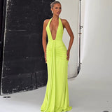 Women's Summer New Solid Color Hanging Neck Sleeveless Back Sexy Dress Woman DJPT