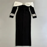 New Sexy One-Word Collared Back Diamond Banded Dress Party Dress Temperament Dress