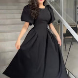 Women's 2025 Summer New Bubble Sleeve Tie With Fashion Temperament Dress Dress