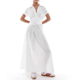 Women's Summer Collar Temperament Shirt Skirt High Waist Repair Fashion Commuting Long Skirt