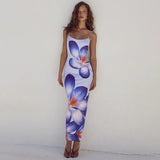 Hanging Flower Print Sexy Dress 2025 Summer New Hot Girl De-Backed Long Dress Girl DJPT