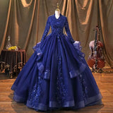 Performance Suit V-Neck 2025 New Color Yarn Vocal Art Canopy Skirt Host Dress Woman Retro