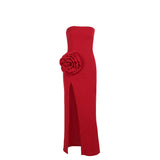Autumn 2025 New Fashion Open Fork Dress Famous Style Sexy Temperament Big Flower Bra Dress DJPT