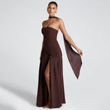 2025 New Solid Color Sleeveless Chest Open-Back Splicing Dress